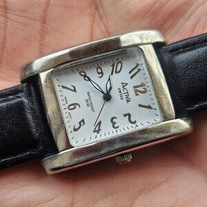 Activa Swiss Ladies Wristwatch Black Leather Strap Quartz Analog Swiss Mov Watch